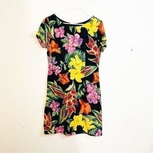 Vintage Rabbit Rabbit Rabbit Designs Floral Print Dress Women Size 10 Black/Pink